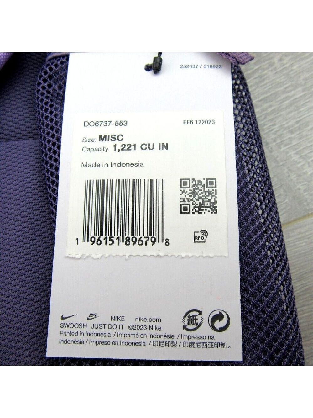 Nike Elemental Kids Backpack School Bag Purple Lilac Black (20L) NEW - Picture 13 of 16